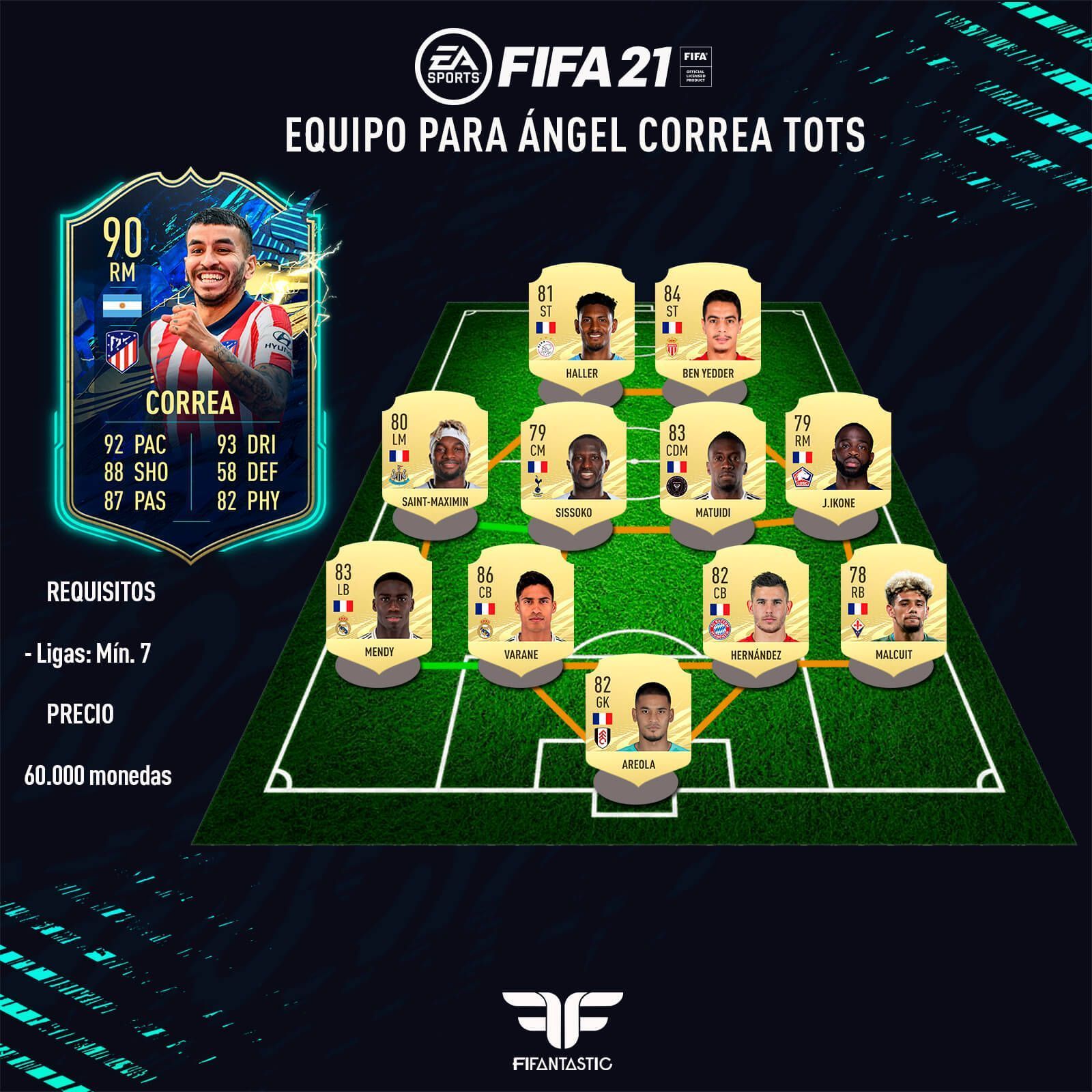 Equipo para conseguir a Correa TOTS en FIFA 21 Ultimate Team