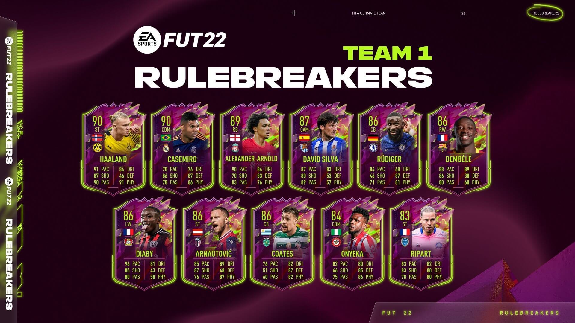 Equipo 1 de los Rulebreakers de FIFA 22 Ultimate Team
