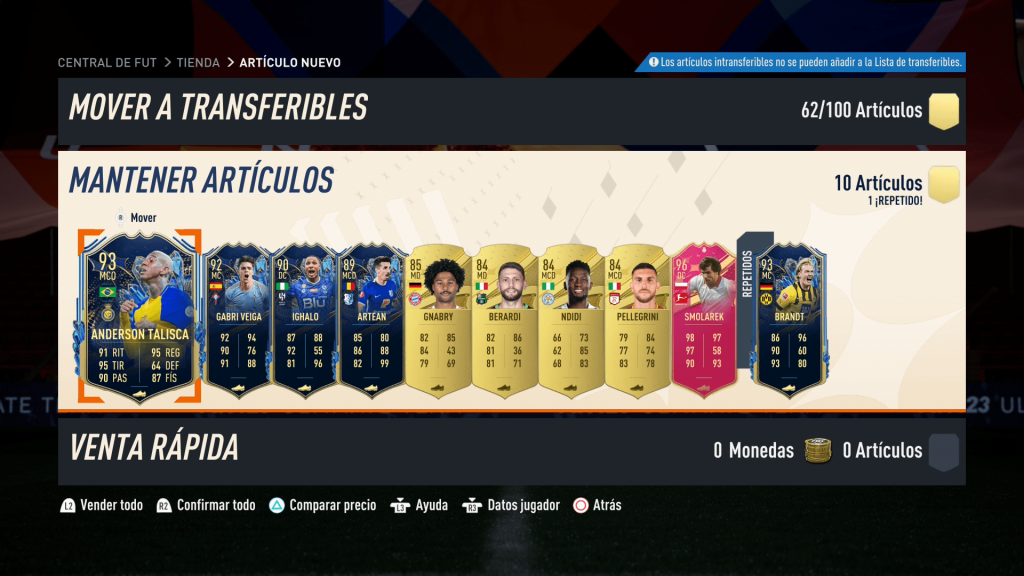 Contenido del sobre x10 84+ de FIFA 23 Ultimate Team