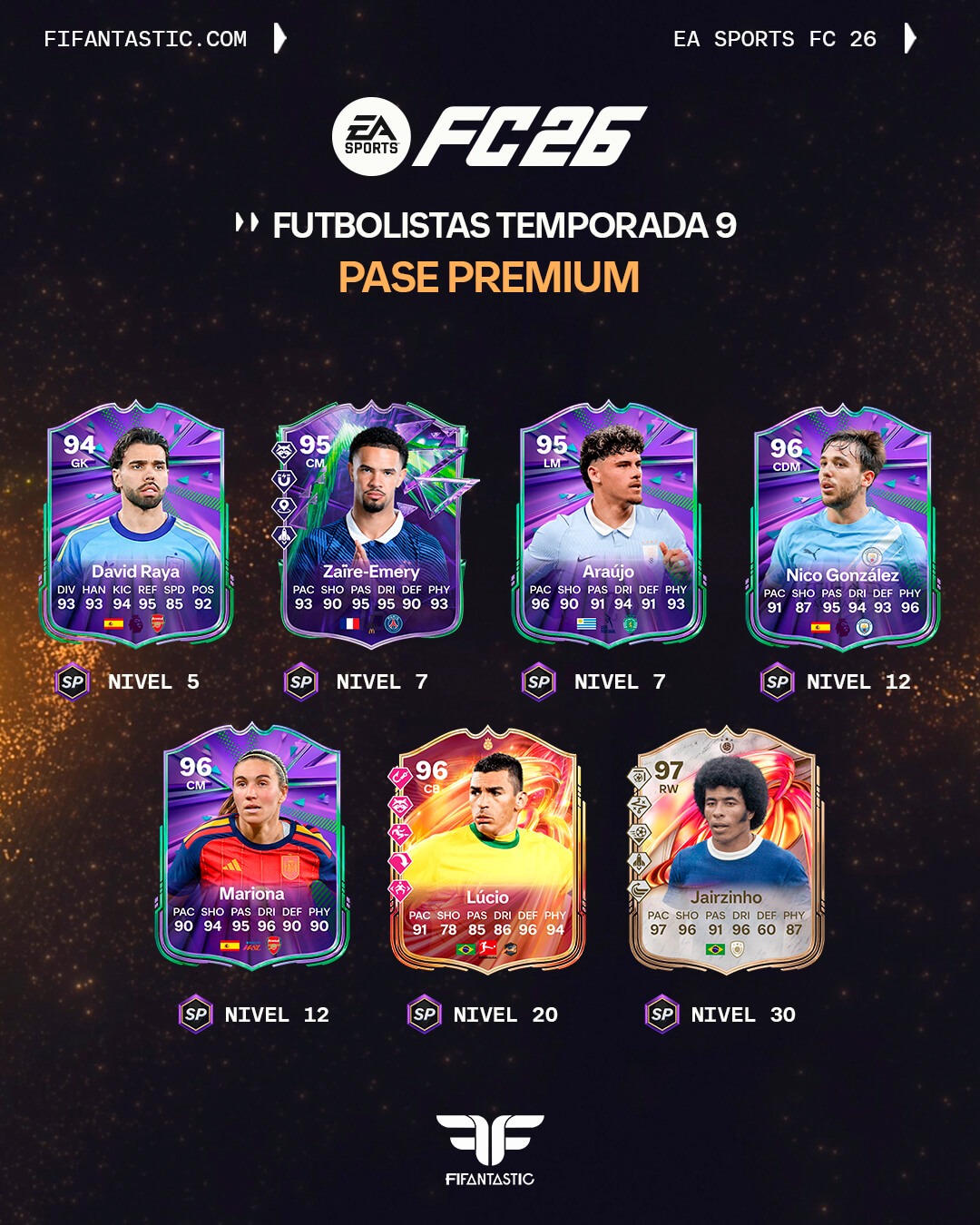 futbolistas Temporada 9 FC 26 Ultimate Team, recompensas Temporada 9 FC 26, jugadores gratuitos Temporada 9 Ultimate Team, futbolistas Pase Premium Temporada 9 FC 26, Dalglish Temporada 9 FC 26, Lucio Pase Premium FC 26, Jairzinho Pase Premium FC 26